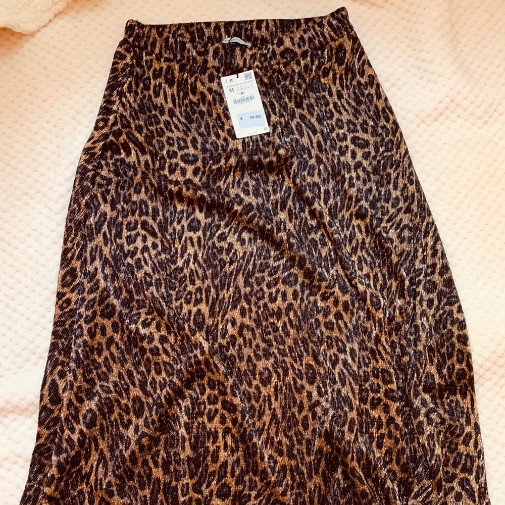 Zara Shimmery Leopard Midi Skirt - NWT